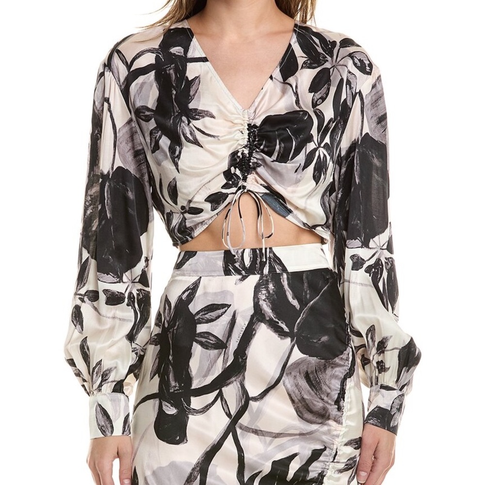 US4 AllSaints Carla Jackie Ruched Crop Top in Ecru White